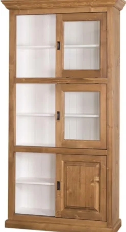 Casa Padrino Landhausstil Bücherschrank Braun / Weiß 110 x 40 x H. 210 cm - Wohnzimmerschrank mit 6 Schiebetüren