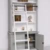 Casa Padrino Landhausstil Bücherschrank mit Leiter Grau / Weiß 120 x 51 x H. 228 cm - Massivholz Schrank - Regalschrank - Wohnzimmerschrank - Büroschrank - Landhausstil Möbel
