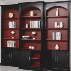 Casa Padrino Landhausstil Bücherschrank 3er Set Schwarz / Bordeauxrot - Landhausstil Möbel