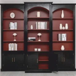 Casa Padrino Landhausstil Bücherschrank 3er Set Schwarz / Bordeauxrot - Landhausstil Möbel