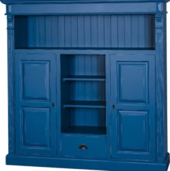 Casa Padrino Landhausstil Bücherschrank Antik Blau 60 x 36 x H. 100 cm - Massivholz Schrank mit 2 Türen und Schublade - Wohnzimmerschrank - Landhausstil Möbel