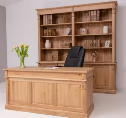 Casa Padrino Landhausstil Büro Möbel Set Naturfarben - 1 Landhausstil Massivholz Schreibtisch & 1 Landhausstil Massivholz Regalschrank - Landhausstil Massivholz Büro Möbel