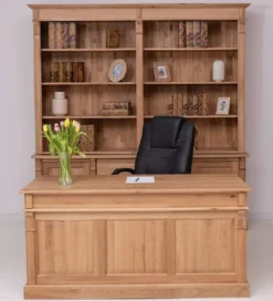 Casa Padrino Landhausstil Büro Möbel Set Naturfarben - 1 Landhausstil Massivholz Schreibtisch & 1 Landhausstil Massivholz Regalschrank - Landhausstil Massivholz Büro Möbel