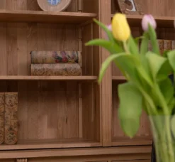 Casa Padrino Landhausstil Büro Möbel Set Naturfarben - 1 Landhausstil Massivholz Schreibtisch & 1 Landhausstil Massivholz Regalschrank - Landhausstil Massivholz Büro Möbel