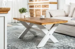 Casa Padrino Landhausstil Couchtisch Naturfarben / Weiß 110 x 60 x H. 45 cm - Handgefertigter Massivholz Wohnzimmertisch - Wohnzimmer Möbel im Landhausstil
