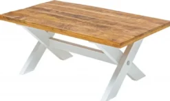 Casa Padrino Landhausstil Couchtisch Naturfarben / Weiß 110 x 60 x H. 45 cm - Handgefertigter Massivholz Wohnzimmertisch - Wohnzimmer Möbel im Landhausstil