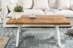 Casa Padrino Landhausstil Couchtisch Naturfarben / Weiß 110 x 60 x H. 45 cm - Handgefertigter Massivholz Wohnzimmertisch - Wohnzimmer Möbel im Landhausstil