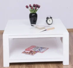 Casa Padrino Landhausstil Couchtisch Weiß 90 x 90 x H. 45 cm - Massivholz Wohnzimmertisch - Möbel im Landhausstil