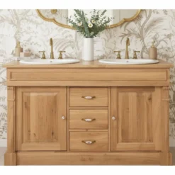 Casa Padrino Landhausstil Doppel Waschbeckenschrank Naturfarben 150 cm - Badezimmer Möbel