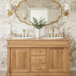 Casa Padrino Landhausstil Doppel Waschbeckenschrank Naturfarben 150 cm - Badezimmer Möbel