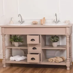 Casa Padrino Landhausstil Doppel Waschtisch mit 2 Waschbecken Hellbraun 150 cm
