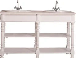 Casa Padrino Landhausstil Doppel Waschbeckenschrank Weiß / Hellgrau 150 x 54 x H. 90 cm - Massivholz Waschtisch - Badezimmermöbel im Landhausstil