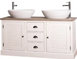 Casa Padrino Landhausstil Doppel-Waschtisch mit 2 Türen und 3 Schubladen Creme / Naturfarben 150 x 51 x H. 75 cm - Badezimmermöbel im Landhausstil