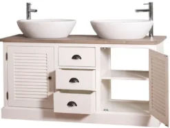 Casa Padrino Landhausstil Doppel-Waschtisch mit 2 Türen und 3 Schubladen Creme / Naturfarben 150 x 51 x H. 75 cm - Badezimmermöbel im Landhausstil