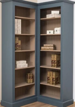 Casa Padrino Landhausstil Eckschrank Blau / Beige 102 x 102 x H. 210 cm - Massivholz Bücherschrank - Landhausstil Wohnzimmer Möbel