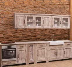Casa Padrino Landhausstil Einbauküche Naturfarben 387 x 65 x H. 90 cm - Massivholz Küchenzeile - Esszimmer Möbel im Landhausstil - Landhausstil Massivholz Einbauküchen