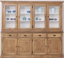 Casa Padrino Landhausstil Esszimmerschrank Naturfarben / Weiß 230 x 45 x H. 200 cm - Massivholz Küchenschrank - Esszimmer Möbel im Landhausstil - Landhausstil Esszimmer Einrichtung