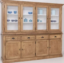 Casa Padrino Landhausstil Esszimmerschrank Naturfarben / Weiß 230 x 45 x H. 200 cm - Massivholz Küchenschrank - Esszimmer Möbel im Landhausstil - Landhausstil Esszimmer Einrichtung