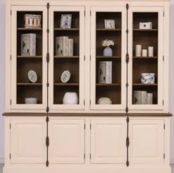 Casa Padrino Landhausstil Esszimmerschrank Creme / Braun 223 x 50 x H. 228 cm - Massivholz Küchenschrank - Esszimmer Möbel im Landhausstil - Landhausstil Esszimmer Einrichtung