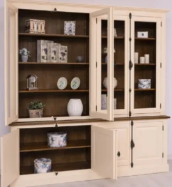 Casa Padrino Landhausstil Esszimmerschrank Creme / Braun 223 x 50 x H. 228 cm - Massivholz Küchenschrank - Esszimmer Möbel im Landhausstil - Landhausstil Esszimmer Einrichtung