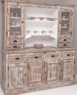 Casa Padrino Landhausstil Esszimmerschrank Braun / Weiß 180 x 50 x H. 197 cm - Massivholz Küchenschrank - Esszimmermöbel im Landhausstil - Landhausstil Esszimmer Einrichtung