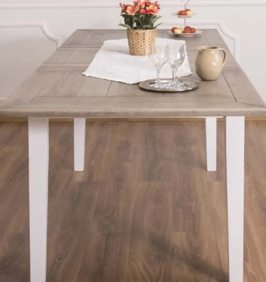 Casa Padrino Landhausstil Esstisch Braun / Weiß 160-200 x 90 x H. 78 cm - Massivholz Küchentisch mit ausziehbarer Eichenholz Tischplatte