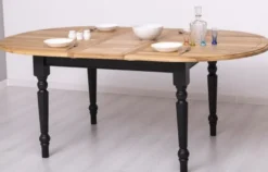 Casa Padrino Landhausstil Esstisch Naturfarben / Schwarz 160-200 x 120 x H. 78 cm - Ovaler ausziehbarer massivholz Küchentisch mit Eichenholz Tischplatte - Esszimmer Möbel im Landhausstil