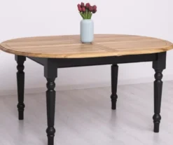 Casa Padrino Landhausstil Esstisch Naturfarben / Schwarz 160-200 x 120 x H. 78 cm - Ovaler ausziehbarer massivholz Küchentisch mit Eichenholz Tischplatte - Esszimmer Möbel im Landhausstil