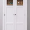 Casa Padrino Landhausstil Esszimmerschrank Weiß / Naturfarben 96 x 65 x H. 220 cm - Massivholz Küchenschrank mit 2 Türen - Esszimmer Möbel im Landhausstil - Landhausstil Esszimmer Einrichtung