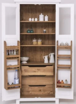 Casa Padrino Landhausstil Esszimmerschrank Weiß / Naturfarben 96 x 65 x H. 220 cm - Massivholz Küchenschrank mit 2 Türen - Esszimmer Möbel im Landhausstil - Landhausstil Esszimmer Einrichtung
