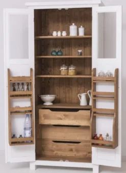 Casa Padrino Landhausstil Esszimmerschrank Weiß / Naturfarben 96 x 65 x H. 220 cm - Massivholz Küchenschrank mit 2 Türen - Esszimmer Möbel im Landhausstil - Landhausstil Esszimmer Einrichtung