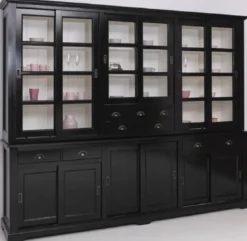 Casa Padrino Landhausstil Esszimmerschrank Schwarz / Weiß 280 x 55 x H. 225 cm - Massivholz Küchenschrank - Esszimmer Möbel im Landhausstil - Landhausstil Esszimmer Einrichtung