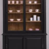 Casa Padrino Landhausstil Esszimmerschrank Schwarz / Braun 141 x 48 x H. 212 cm - Massivholz Schrank mit 4 Schiebetüren - Landhausstil Massivholz Esszimmer Möbel