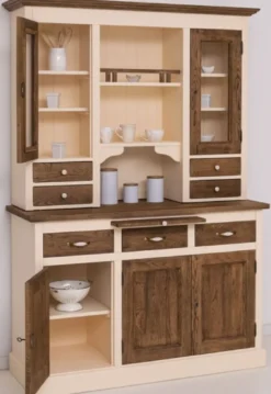 Casa Padrino Landhausstil Esszimmerschrank Creme / Dunkelbraun 137 x 50 x H. 197 cm - Massivholz Küchenschrank - Esszimmer Möbel im Landhausstil - Landhausstil Esszimmer Einrichtung