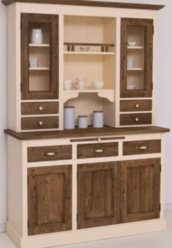 Casa Padrino Landhausstil Esszimmerschrank Creme / Dunkelbraun 137 x 50 x H. 197 cm - Massivholz Küchenschrank - Esszimmer Möbel im Landhausstil - Landhausstil Esszimmer Einrichtung