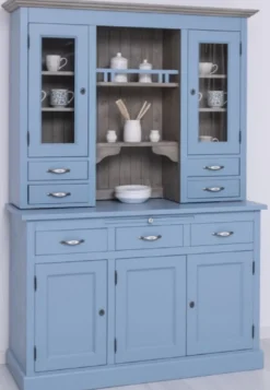 Casa Padrino Landhausstil Esszimmerschrank Hellblau / Grau 137 x 50 x H. 197 cm - Massivholz Küchenschrank - Esszimmer Möbel im Landhausstil - Landhausstil Esszimmer Einrichtung