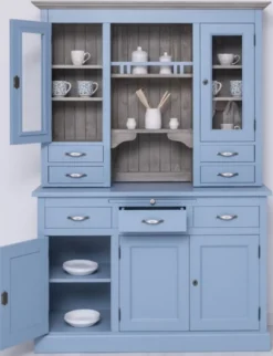 Casa Padrino Landhausstil Esszimmerschrank Hellblau / Grau 137 x 50 x H. 197 cm - Massivholz Küchenschrank - Esszimmer Möbel im Landhausstil - Landhausstil Esszimmer Einrichtung