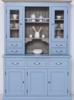 Casa Padrino Landhausstil Esszimmerschrank Hellblau / Grau 137 x 50 x H. 197 cm - Massivholz Küchenschrank - Esszimmer Möbel im Landhausstil - Landhausstil Esszimmer Einrichtung