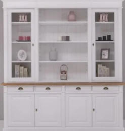 Casa Padrino Landhausstil Esszimmerschrank Weiß / Braun 223 x 51 x H. 240 cm - Massivholz Schrank - Küchenschrank - Landhausstil Esszimmer Möbel