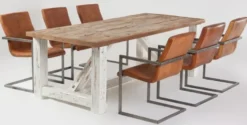 Casa Padrino Landhausstil Esstisch Naturfarben / Weiß - Verschiedene Größen - Rechteckiger Rustikaler Massivholz Küchentisch - Landhausstil Esszimmer Möbel - Rustikale Esszimmer Möbel