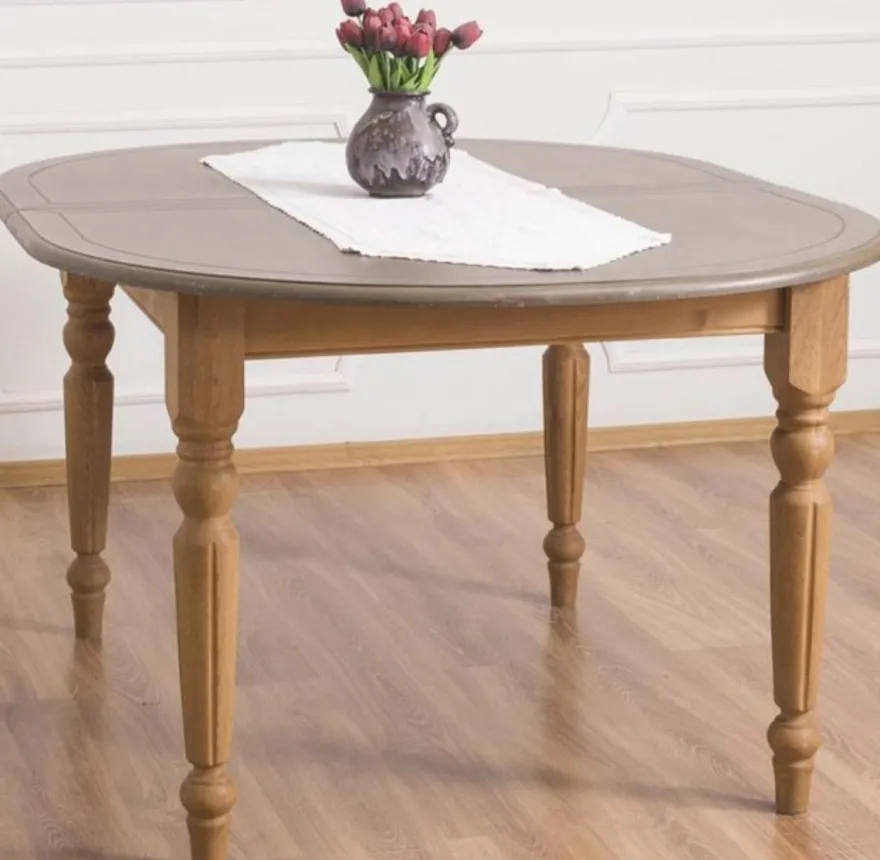 Casa Padrino Landhausstil Esstisch Grau / Hellbraun 160 x 120 x H. 78 cm - Ovaler massivholz Küchentisch mit Eichenholz Tischplatte