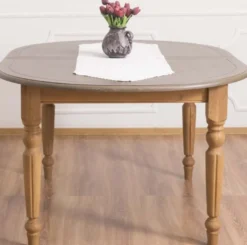 Casa Padrino Landhausstil Esstisch Grau / Hellbraun 160 x 120 x H. 78 cm - Ovaler massivholz Küchentisch mit Eichenholz Tischplatte