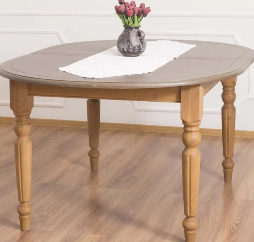 Casa Padrino Landhausstil Esstisch Grau / Hellbraun 160 x 120 x H. 78 cm - Ovaler massivholz Küchentisch mit Eichenholz Tischplatte