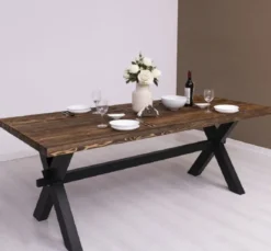 Casa Padrino Landhausstil Esstisch Dunkelbraun / Schwarz 210 x 90 x H. 78 cm - Massivholz Küchentisch - Landhausstil Esszimmer Möbel