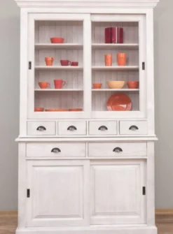 Casa Padrino Landhausstil Esszimmerschrank Hellgrau 142 x 48 x H. 225 cm - Massivholz Küchenschrank - Landhausstil Esszimmer Möbel