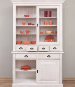 Casa Padrino Landhausstil Esszimmerschrank Hellgrau 142 x 48 x H. 225 cm - Massivholz Küchenschrank - Landhausstil Esszimmer Möbel