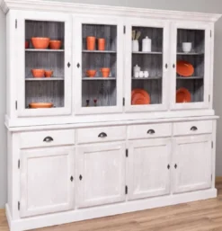Casa Padrino Landhausstil Esszimmerschrank Hellgrau / Grau 230 x 45 x H. 200 cm - Massivholz Küchenschrank - Esszimmer Möbel im Landhausstil - Landhausstil Esszimmer Einrichtung