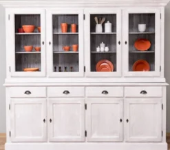 Casa Padrino Landhausstil Esszimmerschrank Hellgrau / Grau 230 x 45 x H. 200 cm - Massivholz Küchenschrank - Esszimmer Möbel im Landhausstil - Landhausstil Esszimmer Einrichtung