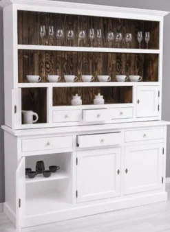 Casa Padrino Landhausstil Esszimmerschrank Weiß / Dunkelbraun 179 x 50 x H. 210 cm - Massivholz Küchenschrank - Esszimmer Möbel im Landhausstil - Landhausstil Esszimmer Einrichtung