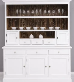 Casa Padrino Landhausstil Esszimmerschrank Weiß / Dunkelbraun 179 x 50 x H. 210 cm - Massivholz Küchenschrank - Esszimmer Möbel im Landhausstil - Landhausstil Esszimmer Einrichtung